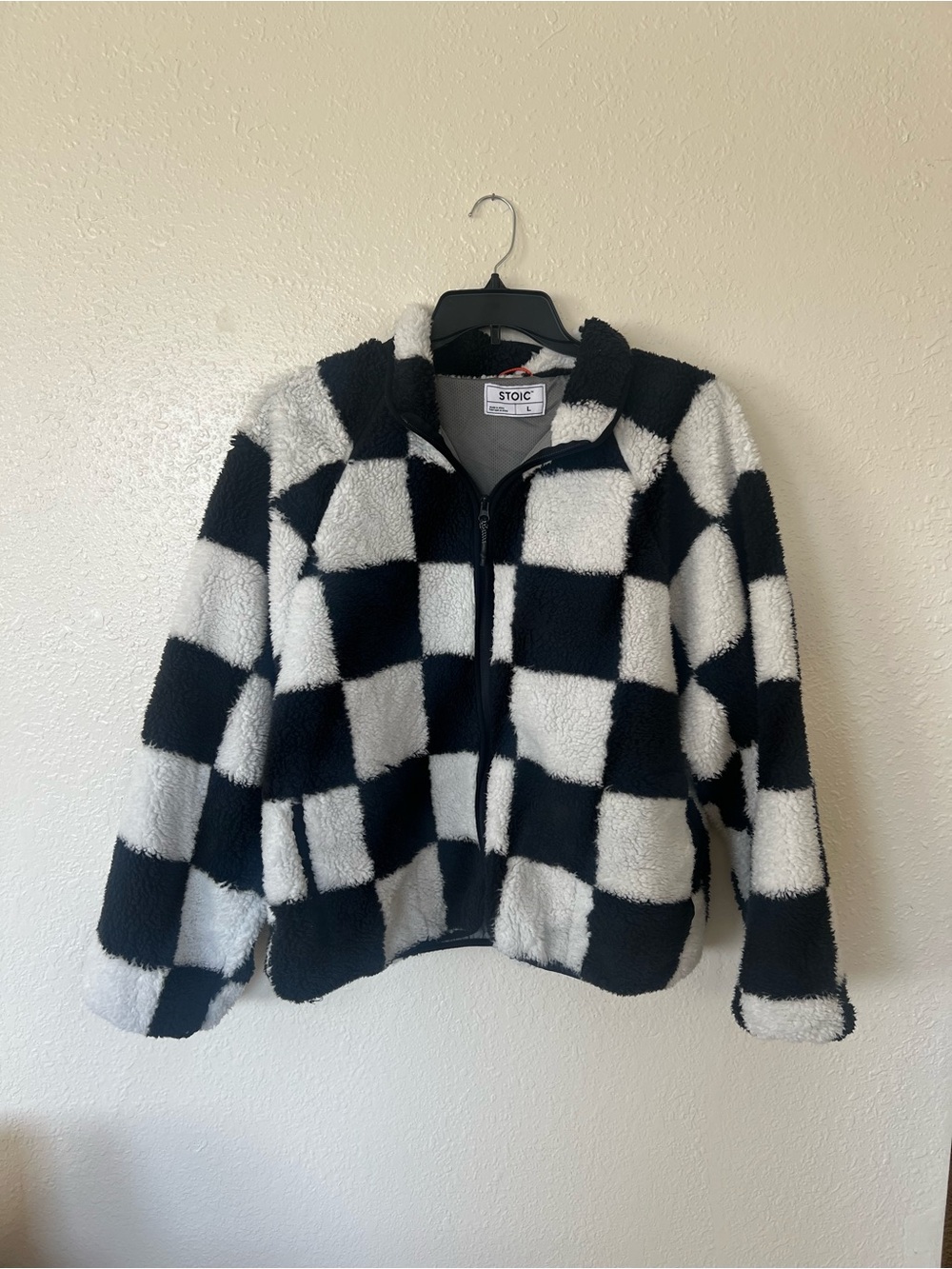 STOIC MTN Black & White Checkered High Pile Fleece Zip Jacket Large
